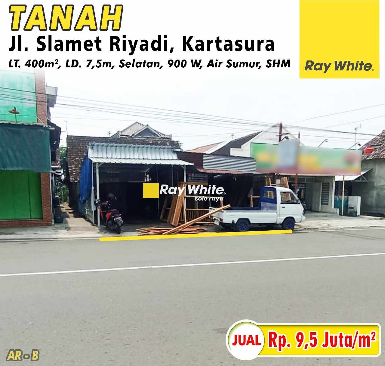 ARi-Tanah jual jl. slamet riyadi kartasura sukoharjo. Hrg 9,5Jt per m2. GRade B (pra listing)
