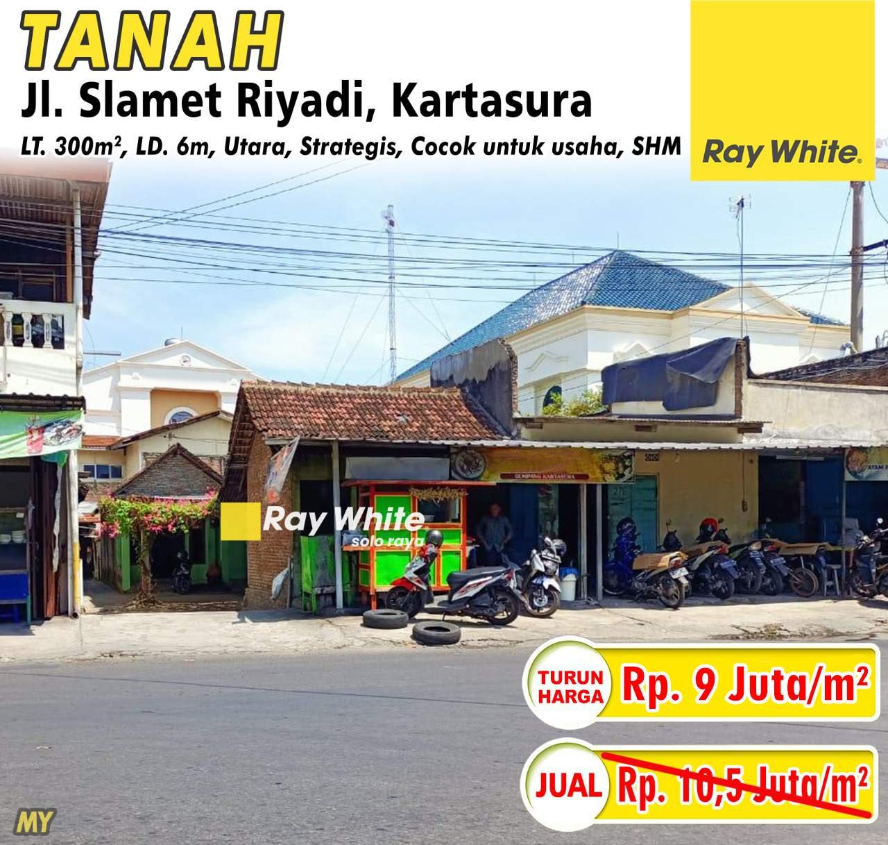 Myra- Tanah Jl. Slamet Riyadi Gumpang Kartasura Sukoharjo SHM 2152. Hrg 10,5Jt per m2 turun jd 9Jt per m2