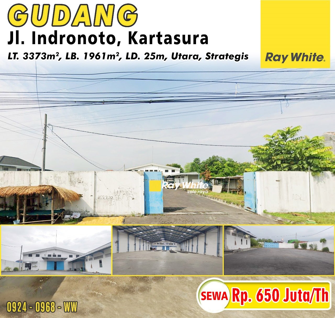 0968.Winny-Gudang sewa jl. indronoto kartasura sukoharjo. Hrg 650Jt per th (pra listing)