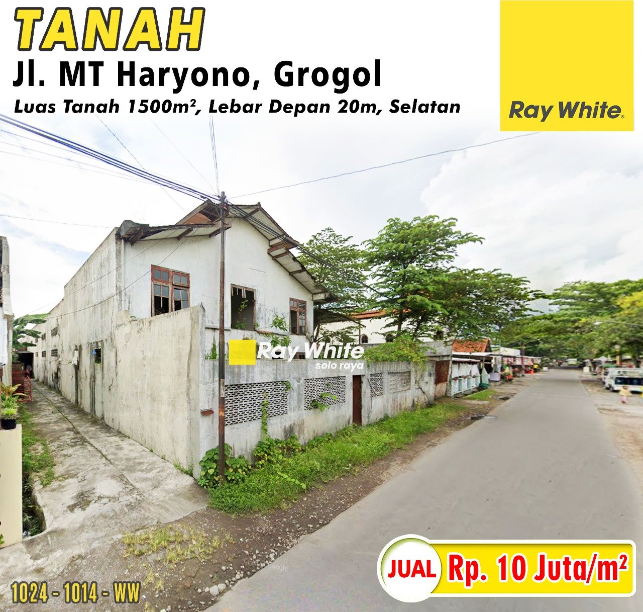 1014. Winny-tanah jual jl. mt haryono madegondo grogol sukoharjo. HRg 10Jt per m2 (pra listing)