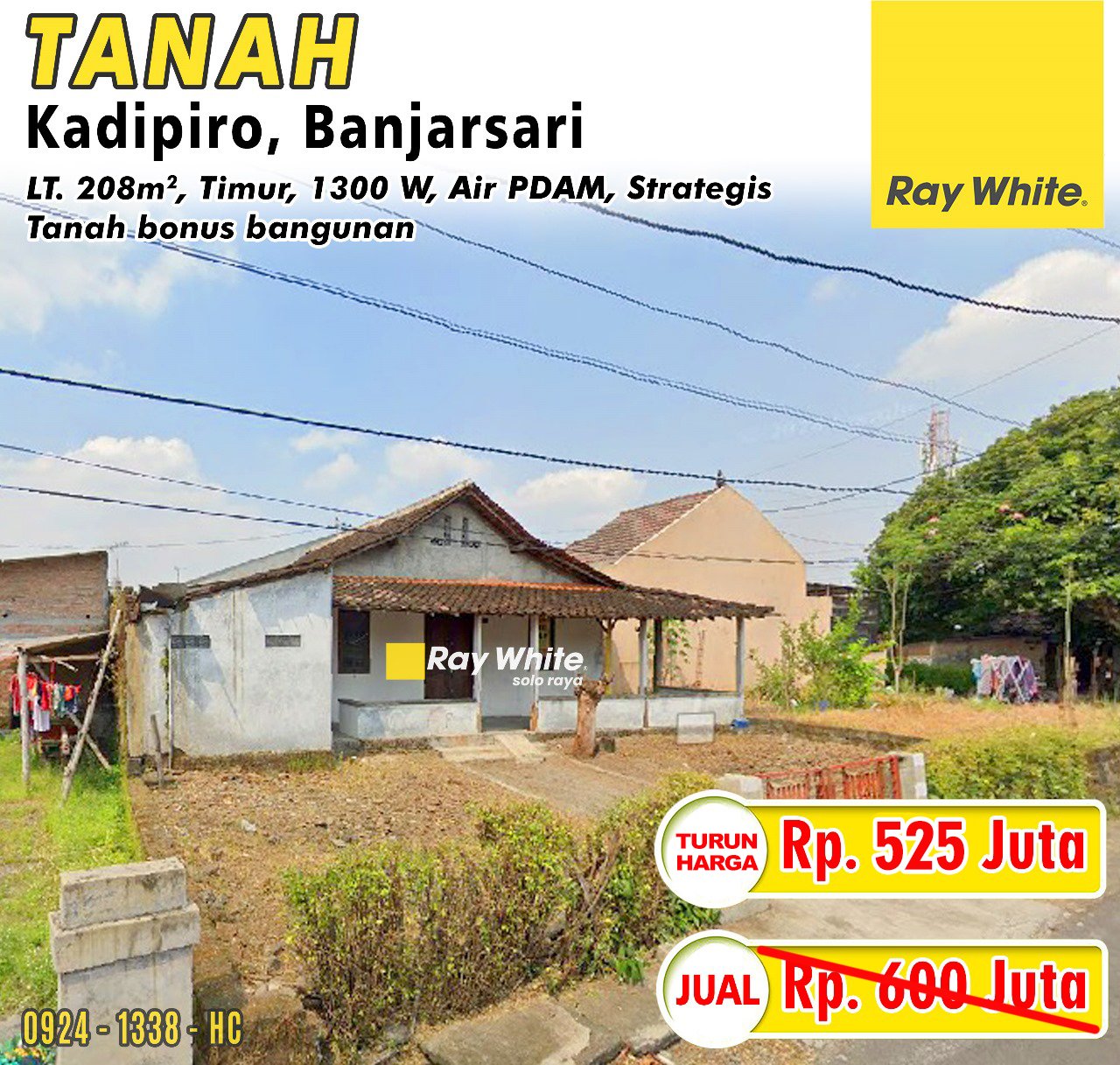 1338. Hari CS-Tanah jual jl. samudra pasai kadipiro banjarsari surakarta. SHM 21506. Hrg 600Jt turun jd 525Jt