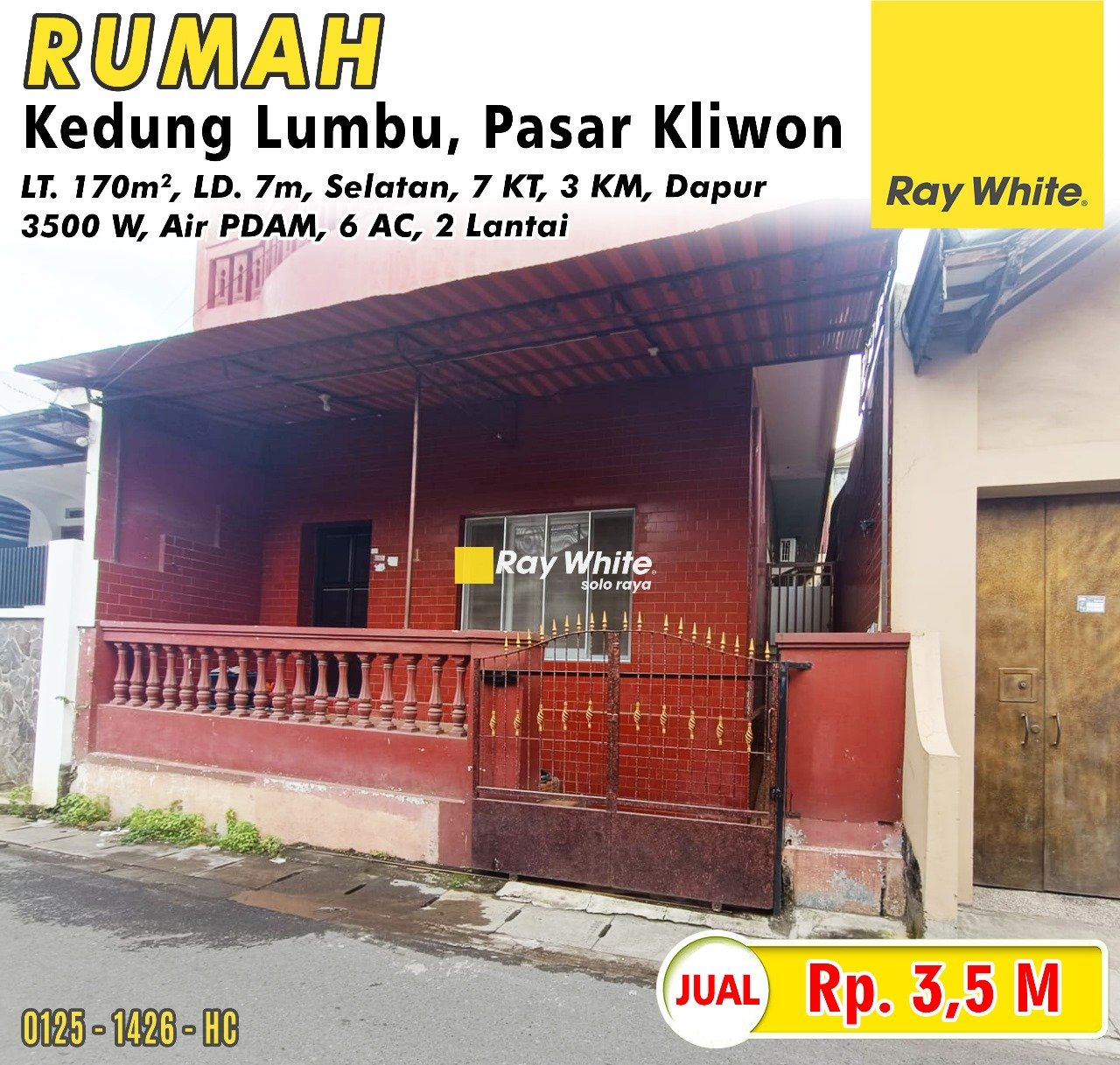 1426. Hari CS-Rumah jual jl, sungai negara kedung Lumbu Pasar kliwon Surakarta. SHM 1012. Hrg 3,5M