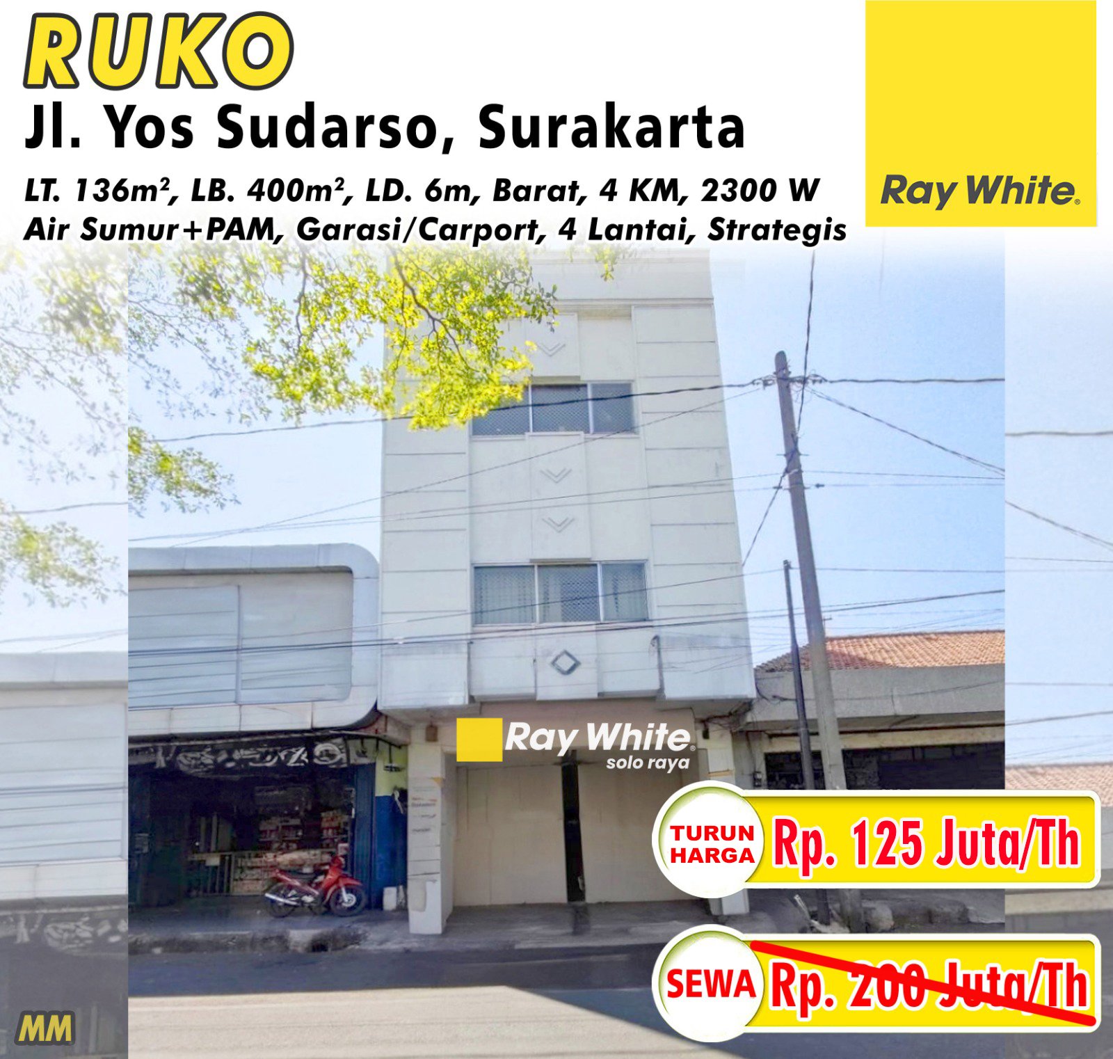 Meme-Ruko sewa jl. yos sudarso gemblegan gajahan pasar kliwon surakarta. SHM 0332. Hrg 200Jt per th trn jd 125jt per th