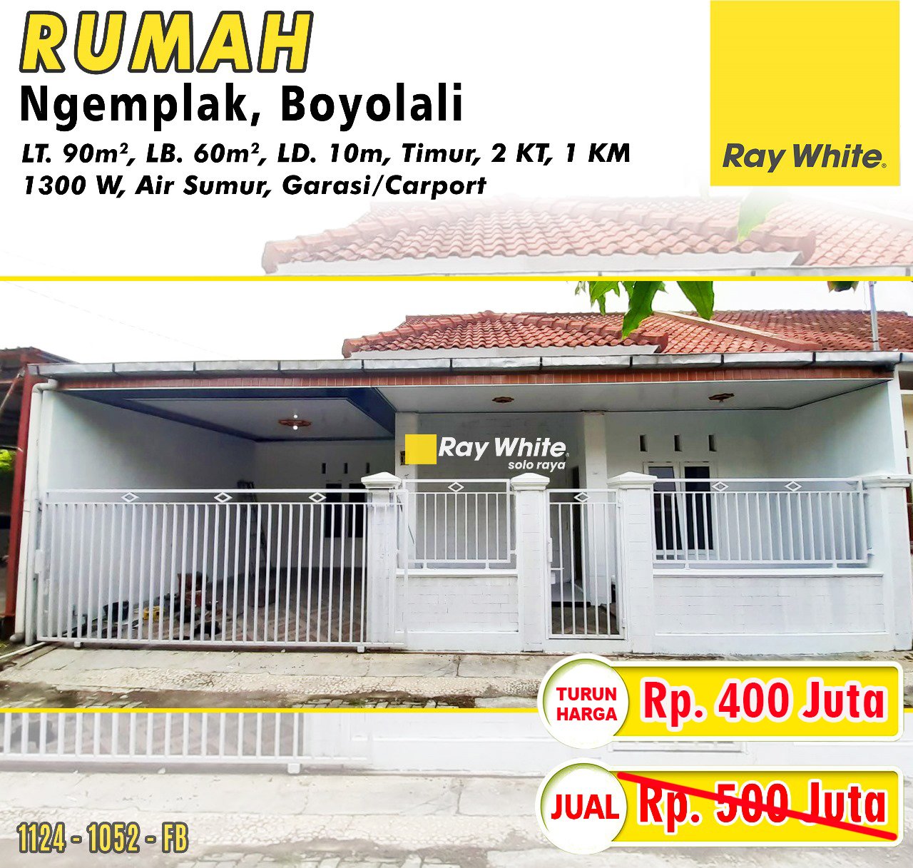 1052. FEbina-Rumah jual Perum graha santosa ngemplak boyolali. Hrg 500Jt turun harga jd 400Jt (pra listing)