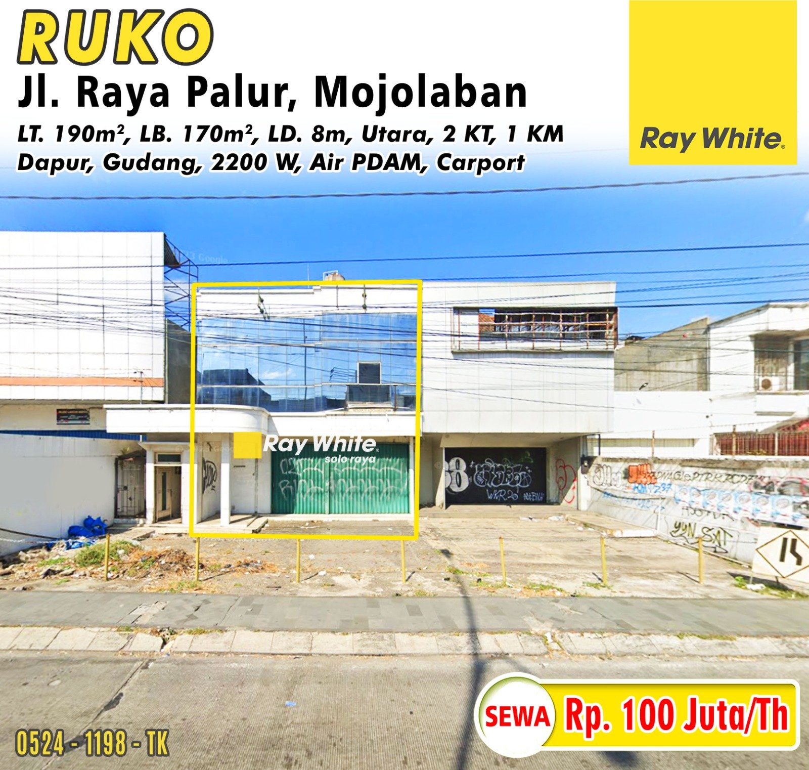 1198.Tatik-Ruko sewa jl. raya palur palur mojolaban sukoharjo. SHM 7178. HRg 100Jt per th