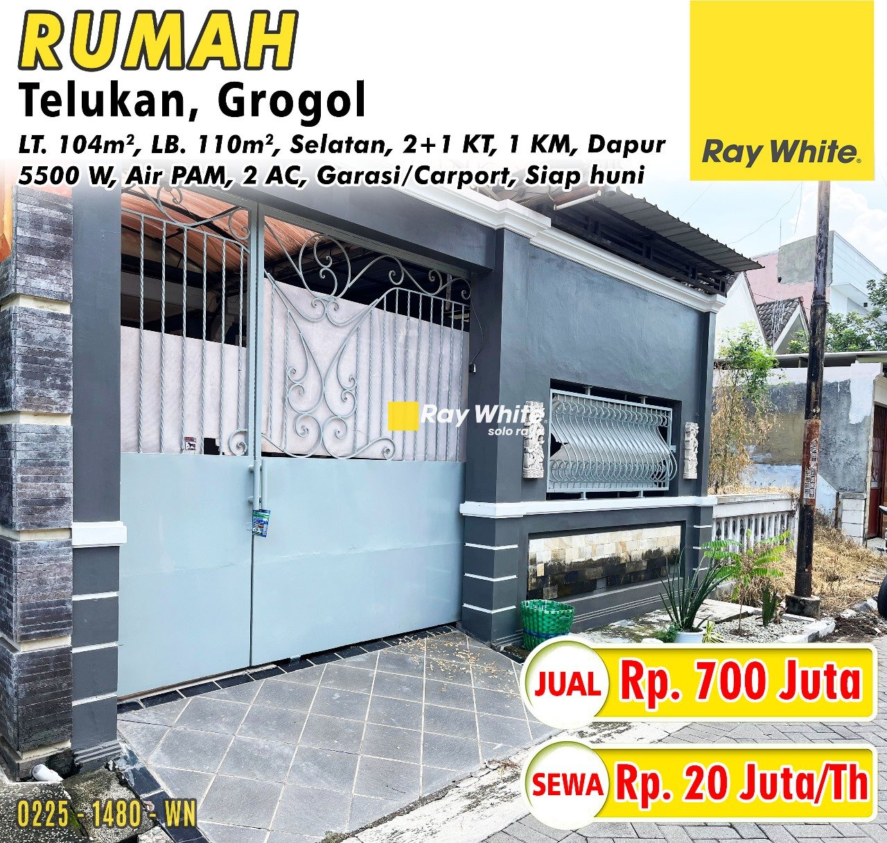 1480. Wina-Rumah jual sewa jl. kresna grogol indah telukan grogol sukoharjo. SHM 6033. HRg 700Jt; 20Jt per th