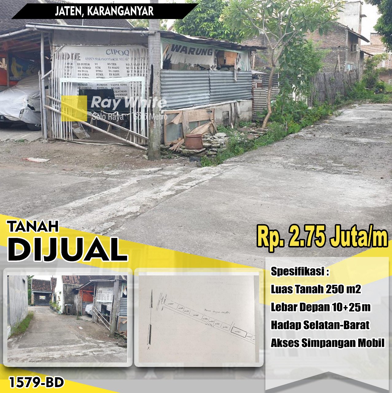 Baidowi-Tanah jual kuniran jaten karanganyar. SHM 3355. Harga 2,75 Jtm2