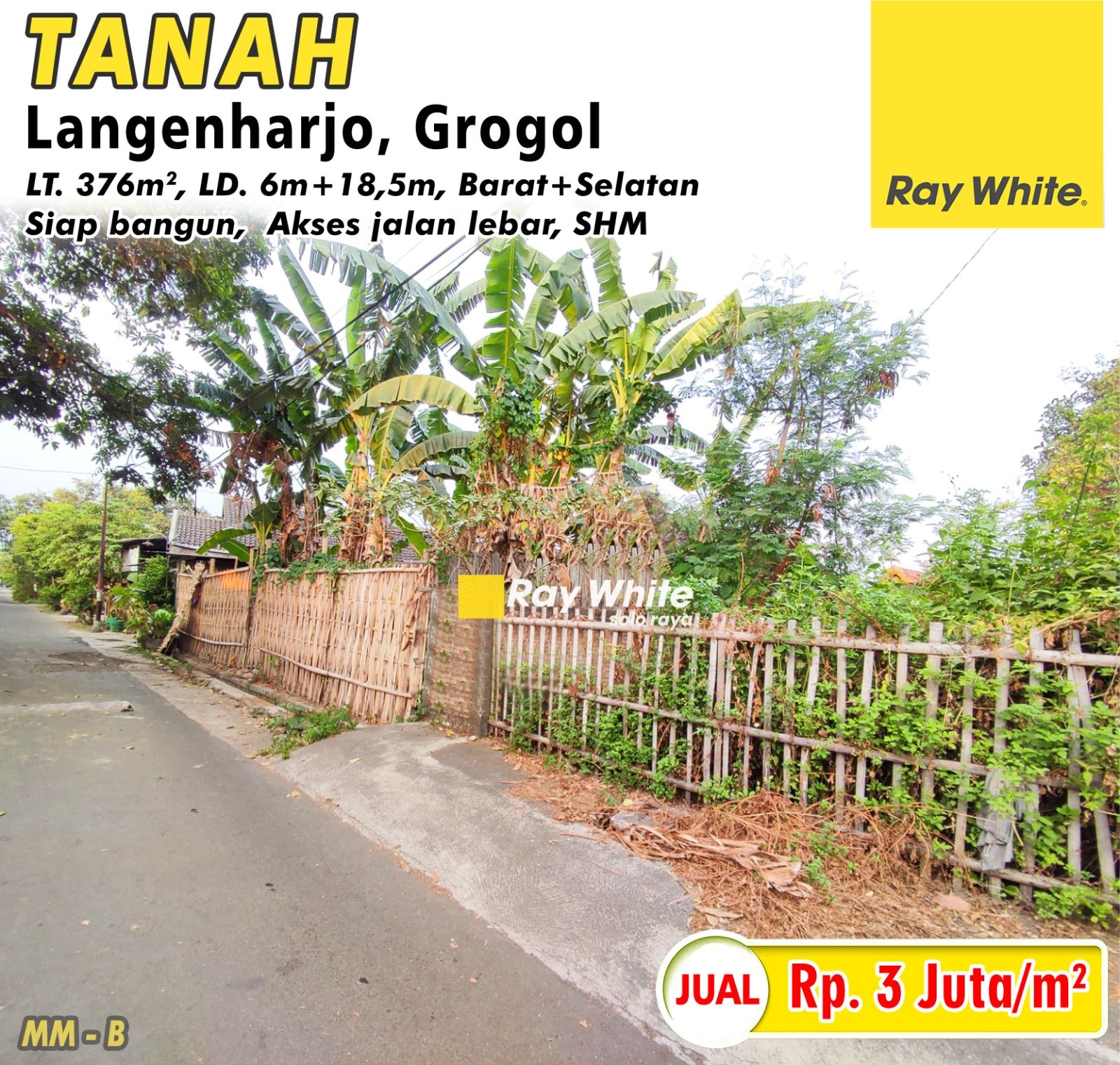 Meme-tanah jual langenharjo grogol sukoharjo. SHM 3991. Hrg 3Jt per m2. Grade B
