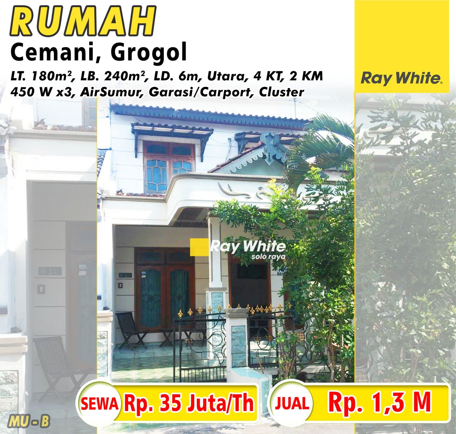 Muhammad-rumah jual sewa perumahan cemani indah cemani grogol sukoharjo. SHM 9405. Hrg 1,3M ; 35Jt per th. GRade B