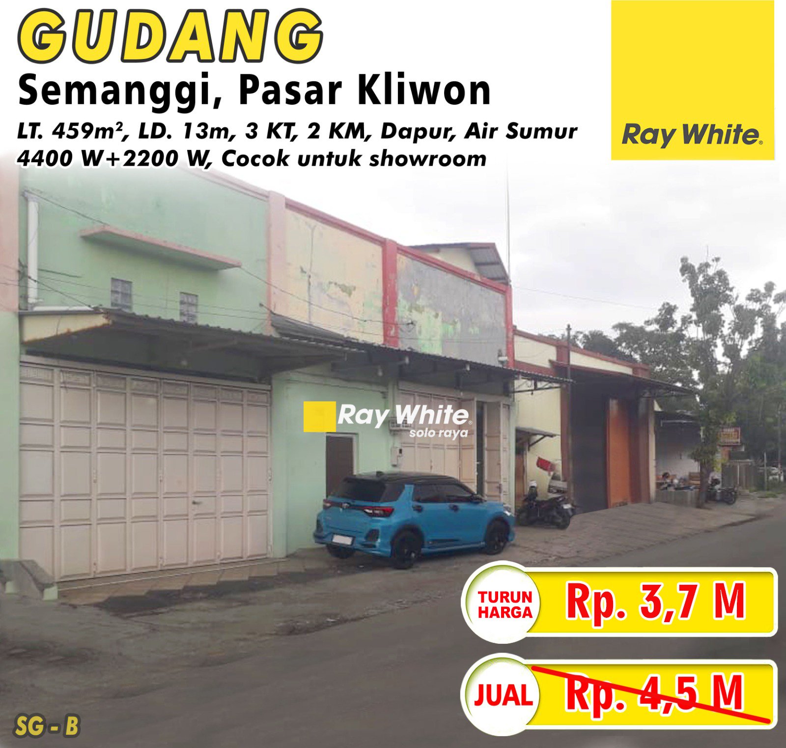 Sugiman-Gudang jual jl. untung suropati palugunan semanggi pasar kliwon surakarta. SHM 476. Hrg 4,5M turun jd 3,7M. Grade B