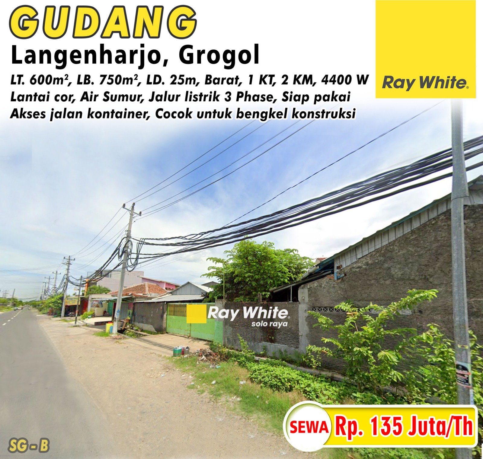 Sugiman-Gudang sewa jl. jati langenharjo grogol sukoharjo. HRg 135Jt per th. Grade B (pra listing)