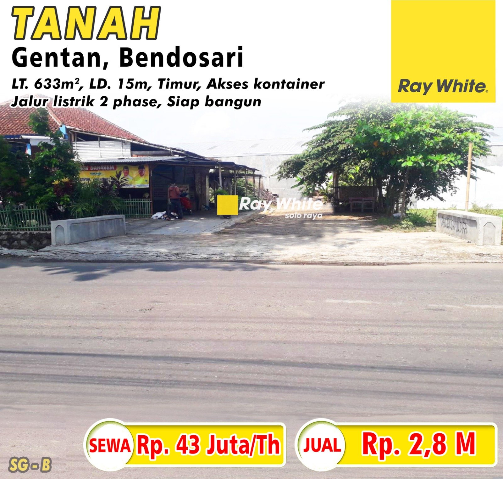 Sugiman-Tanah jual sewa gentan bendosari sukoharjo. HRg 2,8M; 43Jt per th (pra listing). GRade B