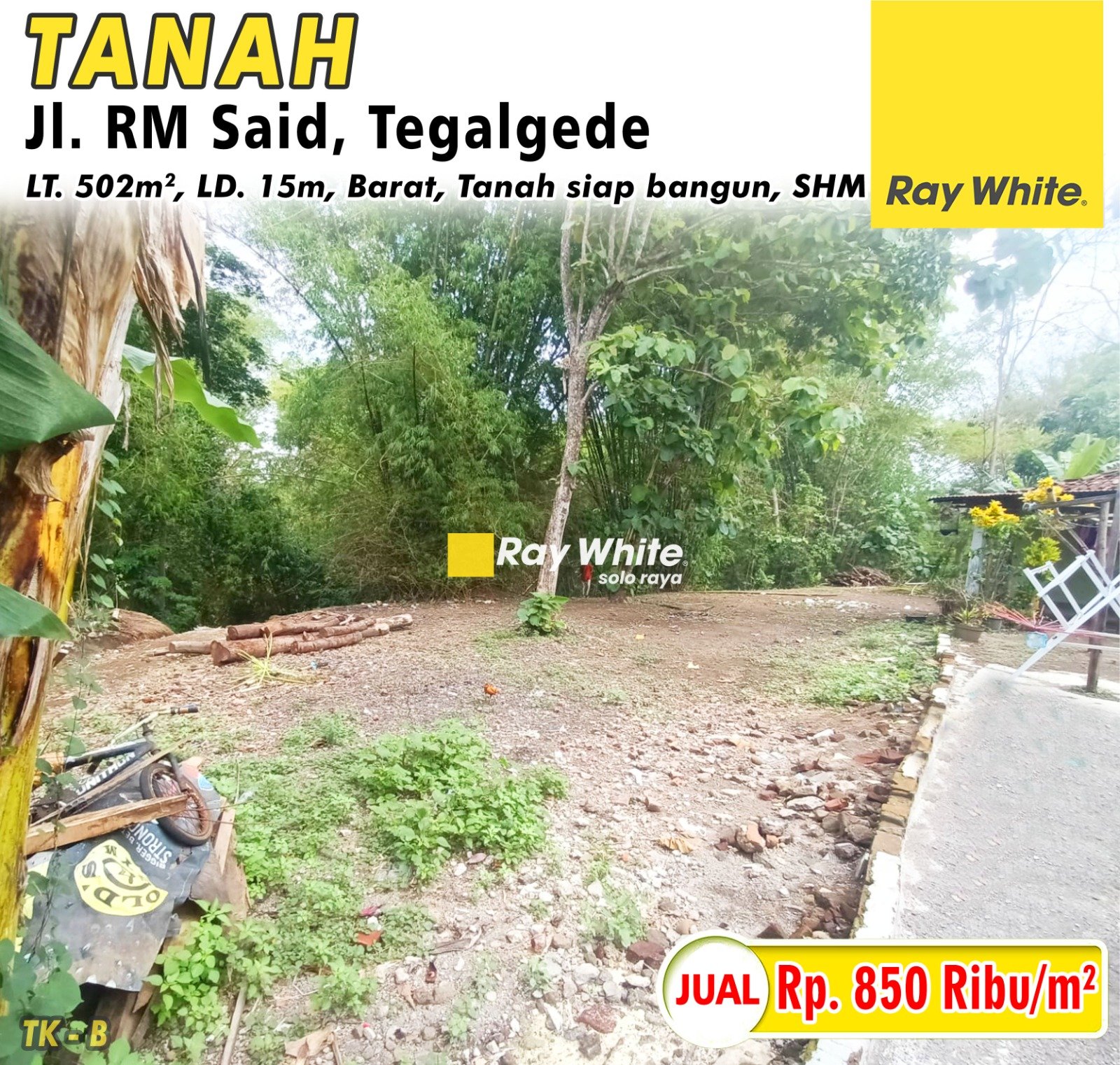 Tatik-Tanah jual jl. rm said tegalgede karanganyar. SHM 1157. Hrg 850Rb per m2. Grade B