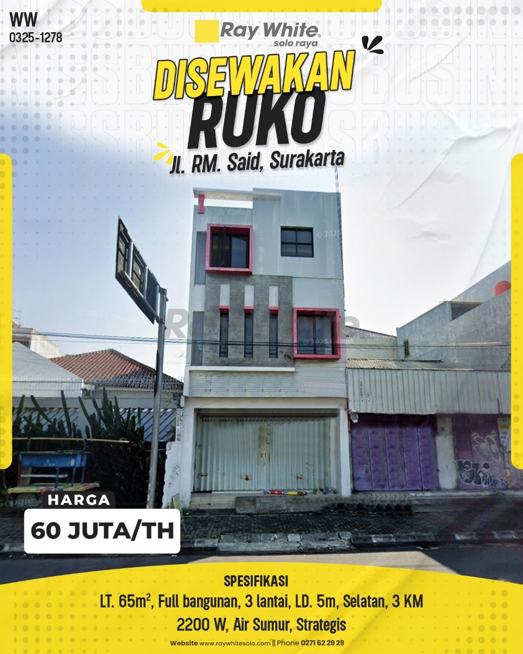 1277. Winny-Ruko sewa jl. rm said punggawan banjarsari surakarta. Hrg 60Jt per th (pra listing)