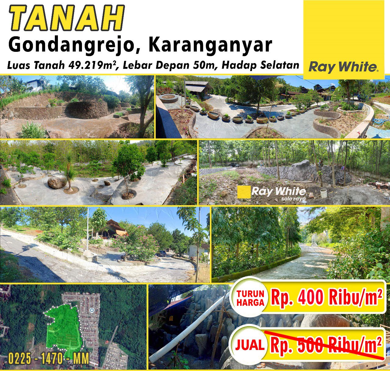 1470. Meme-Tanah jual rejosari gondangrejo karanganyar. SHM. HRg 500Rb per m2 trn jd 400rb per m2