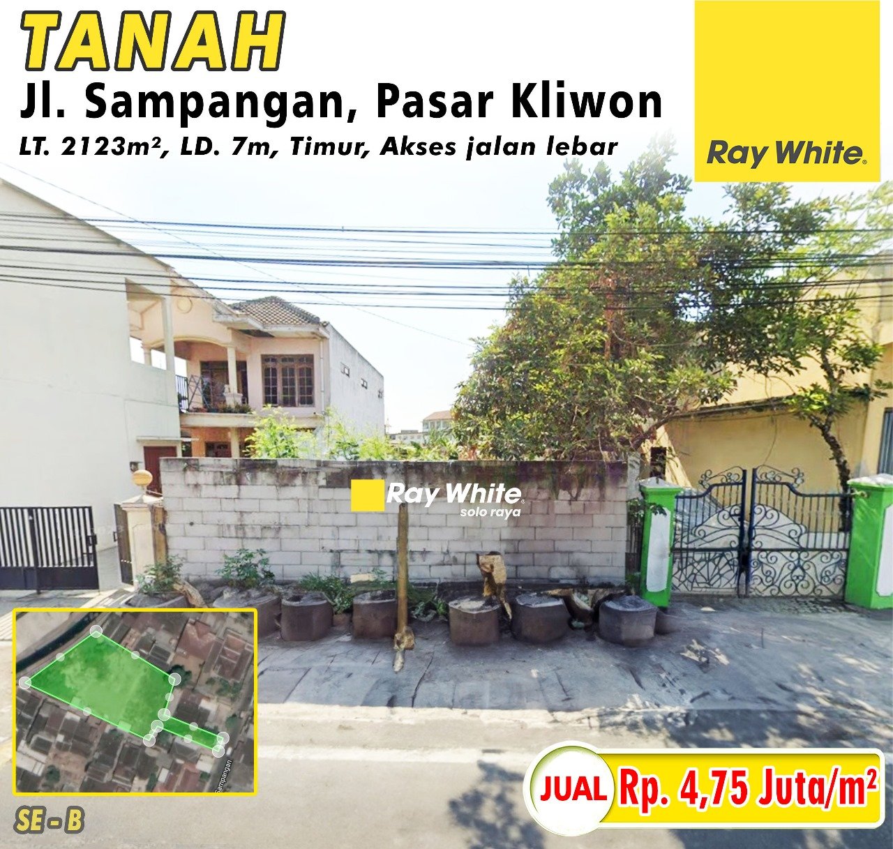 Searle-Tanah jual jl. sampangan semanggi pasar kliwon surakarta. Hrg 6jt per m2 turun jd 4,75Jt per m2