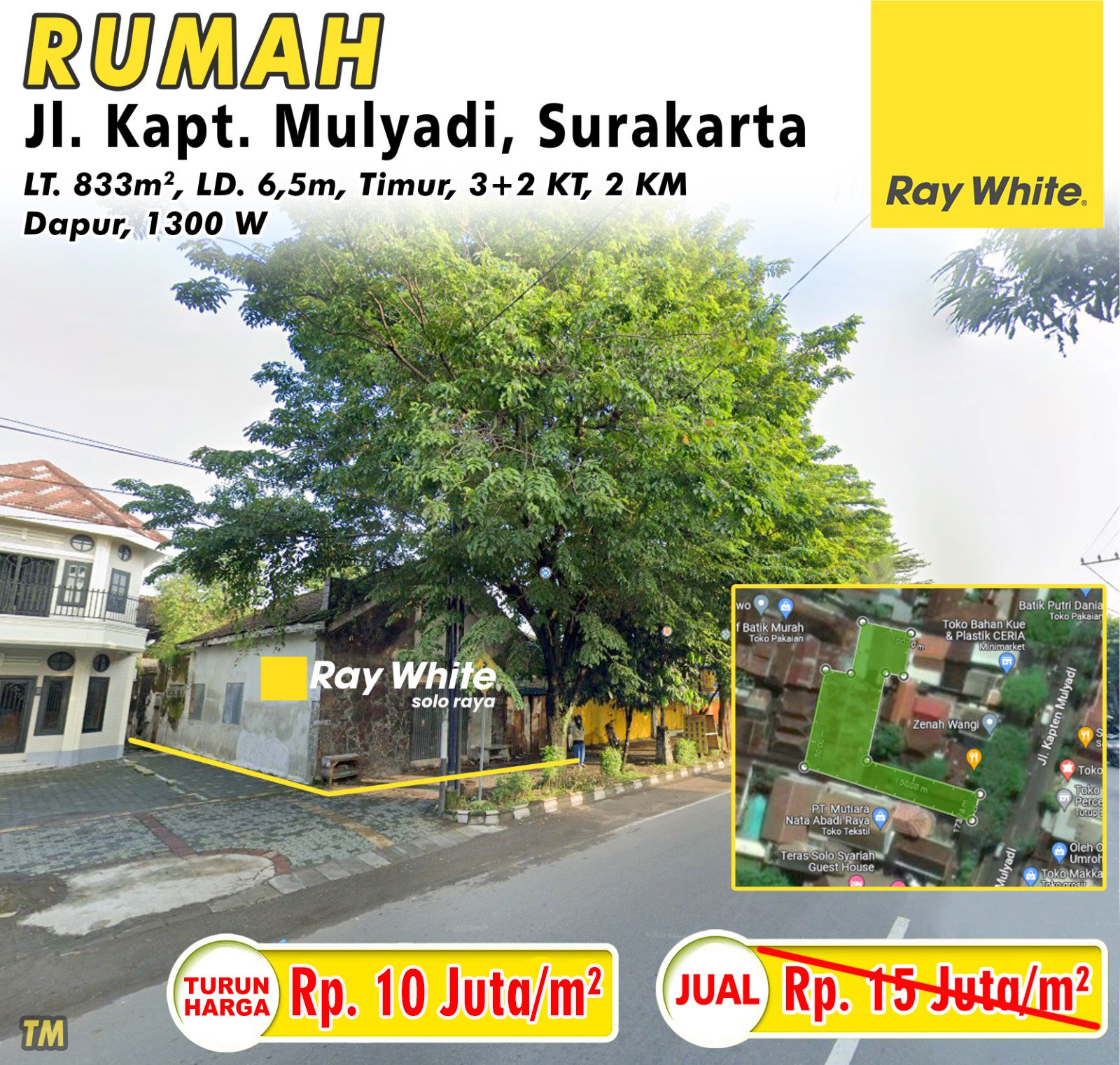 Tomo-Rumah jual jl. kapt mulyadi pasar kliwon surakarta. HRg 15Jt per m2 turun jd 10Jt per m2 (pra listing)