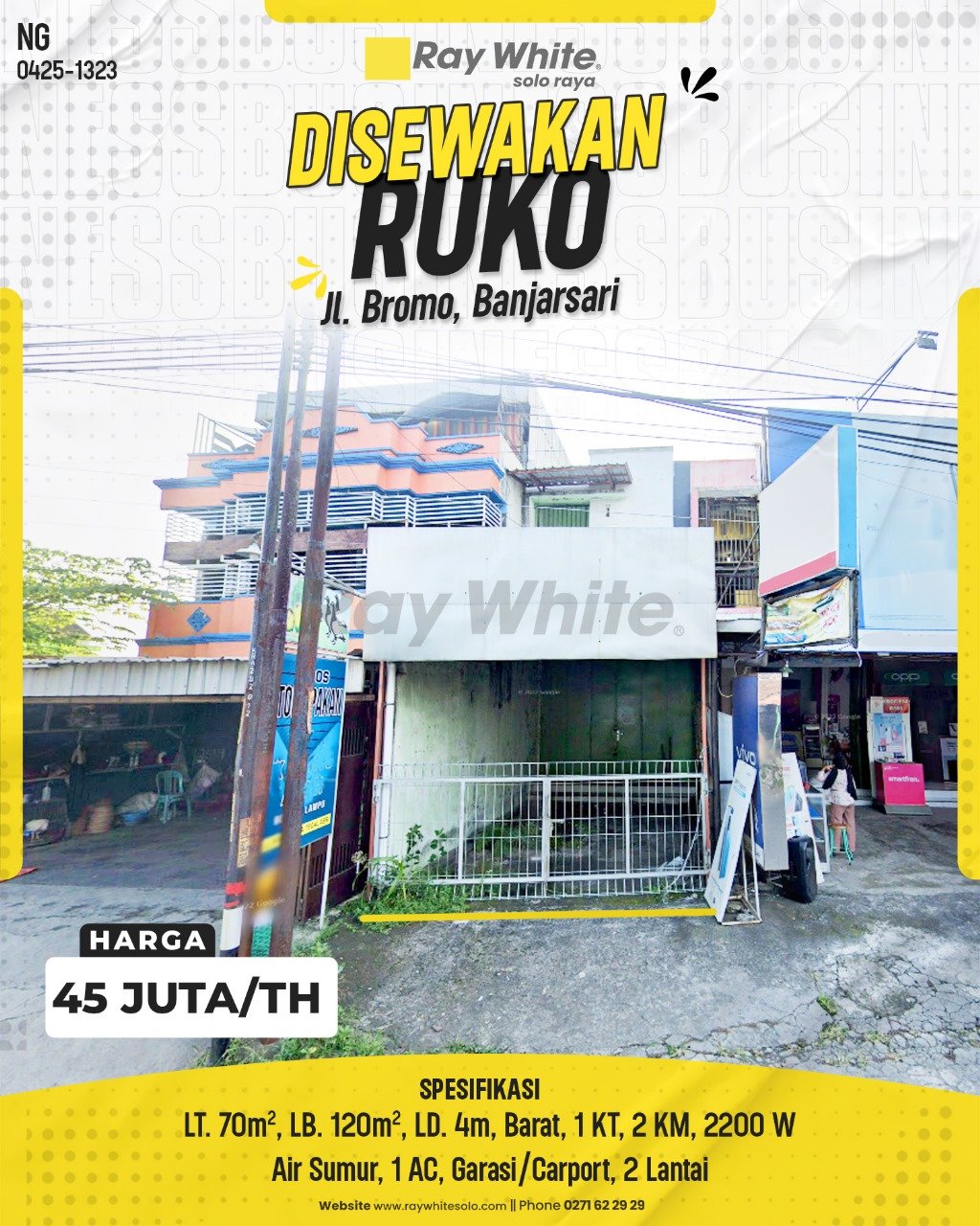 1324. Nanang-Ruko Sewa Jl. Bromo Celolo Banjarsari Surakarta. HRg 45 Juta per Th(pralisting)