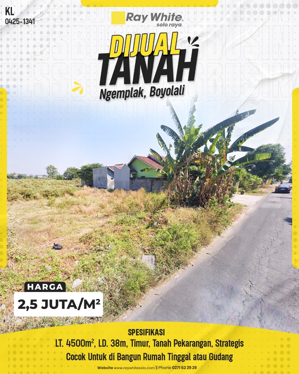 1341. Kurniadi-Tanah Jual Gagak Sipat Ngemplak Boyolali. HRg 2,5 Juta per m2(pralisting)