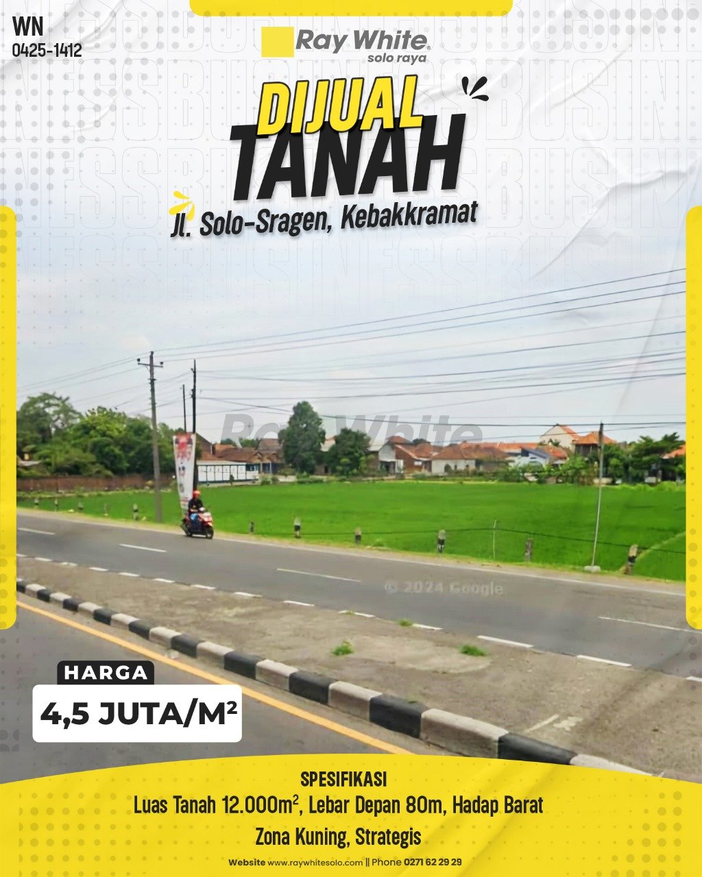1412. Wina-Tanah Jual Jl. Raya Palur – Sragen Kebakkramat Karanganyar. HRg 4,5 Juta per m2(pralisting)