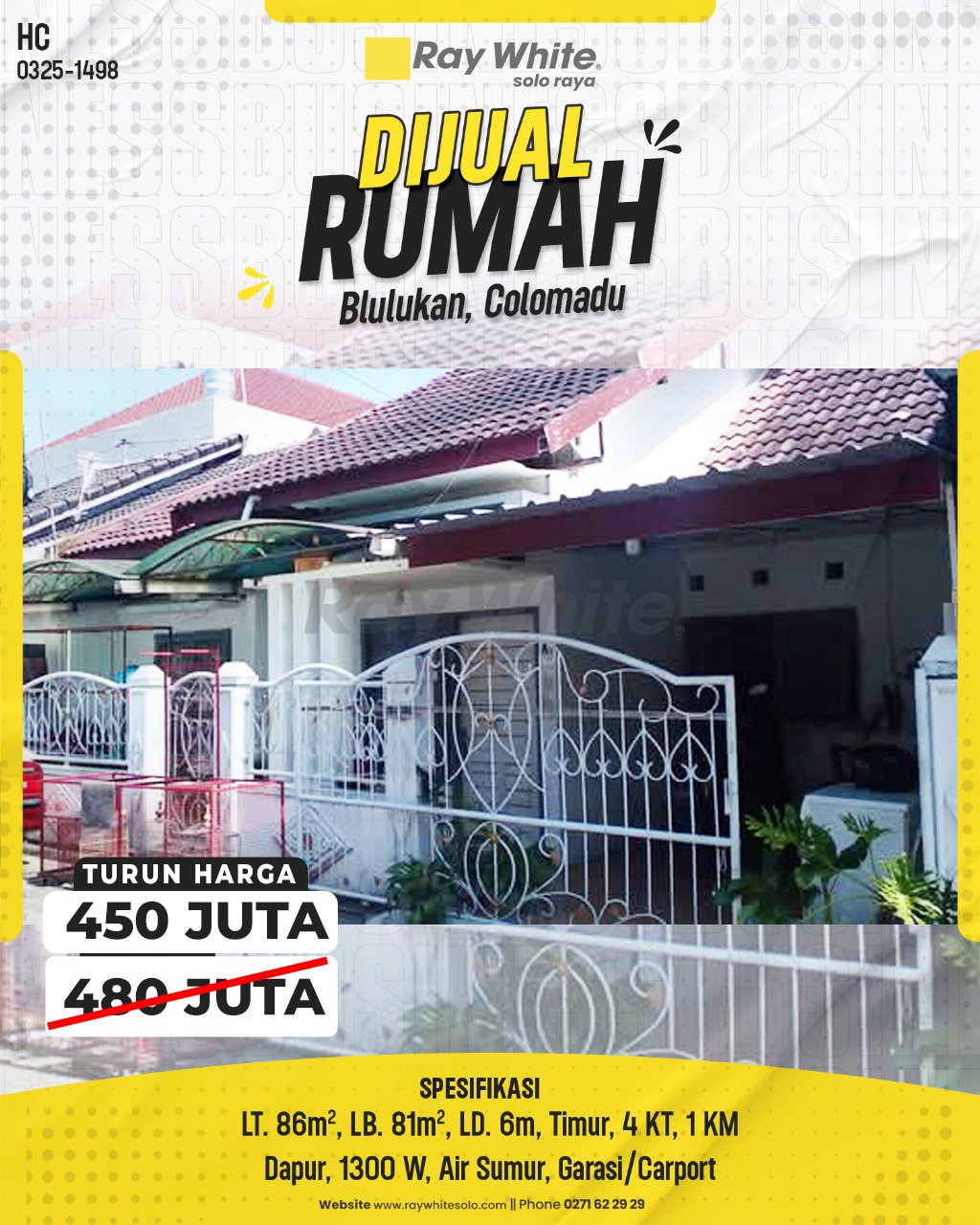 1498. Hari Cs-Rumah jual jl. gilang residence blulukan colomadu karanganyar. SHM 3870. HRg 480Jt turun jd 450Jt