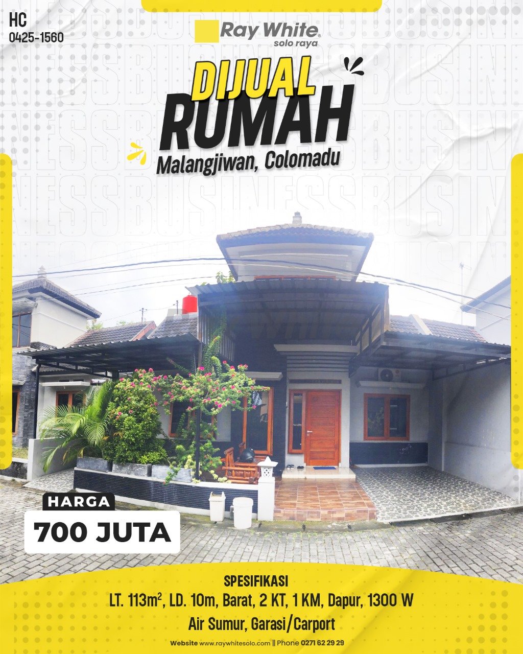 1560. Hari CS-Rumah Jual Tiara Asri Regency Malangjiwan Colomadu Karanganyar. SHM 3610. HRg 700 Juta