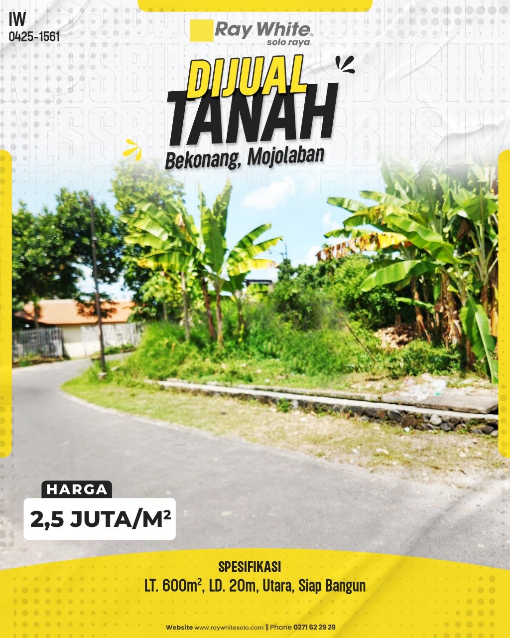 1561. Iwan-Tanah Jual Dk. Mojosari Bekonang Mojolaban Sukoharjo.SHM 2628.HRg 2,5 Juta per m2