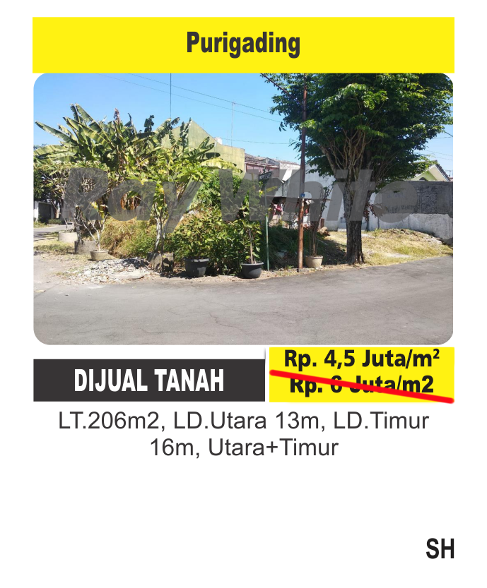 Searle-Tanah jual Jl. Flamboyan Purigading Grogol Sukoharjo. Hrg 6Jt per m2 turun jd 4,5Jt per m2