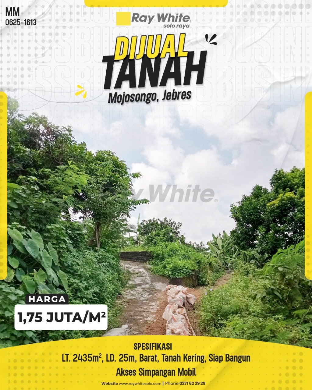 1614. Meme -Tanah Jual Mojosongo Mojosongo Jebres Surakarta.SHM 3827, 7101. HRg 1,75 Juta per m2