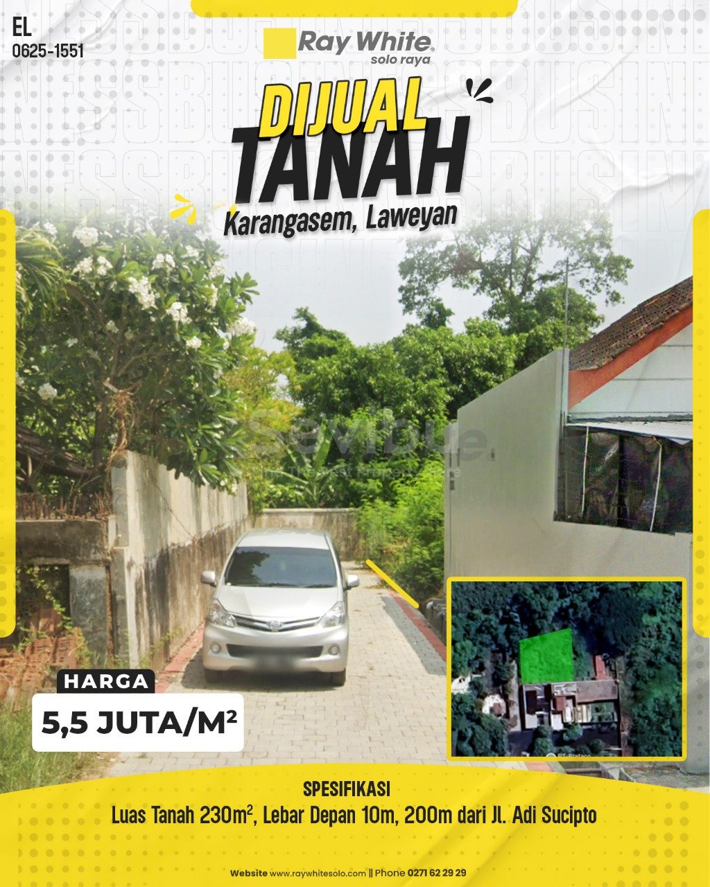 1551. Elsye -Tanah Jual Jl. Adi Sucipto karangasem Laweyan Surakarta. HRg 5,5 Juta per m2(pralisting)