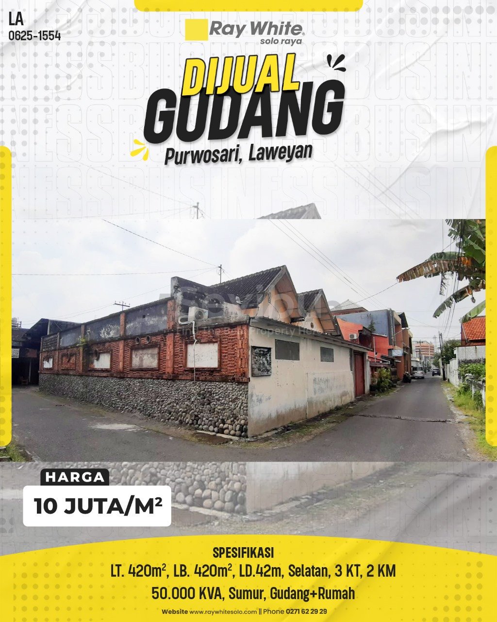 1554. Lea-Gudang Jual Jl. Gondosuli Purwosari Laweyan Surakarta. HRg 10 Juta per m2(pralisting)