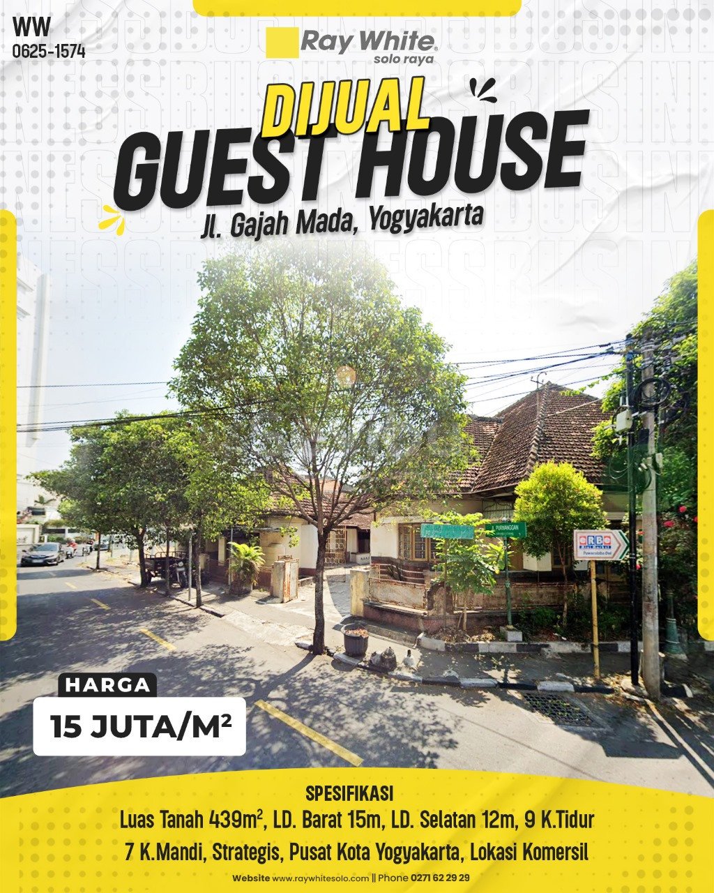 1574. Winny-Guest House Jual Jl. Gajahmada Yogyakarta. HRg 15 Juta per m2(pralisting)