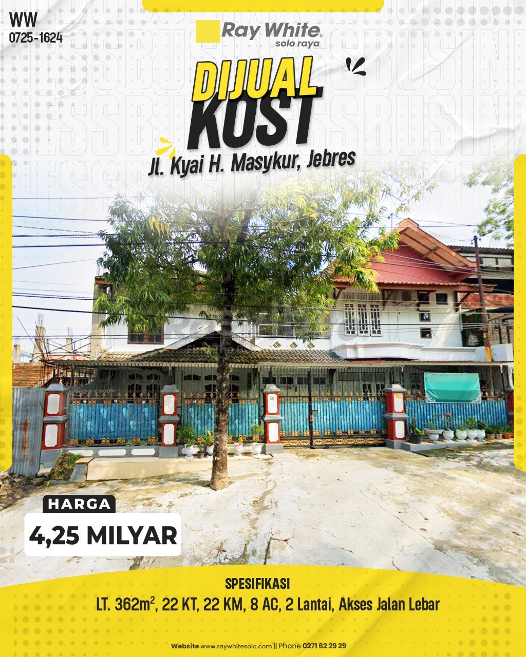 1623. Winny-Kost Jual Jl. Kyai H. Masykur Jebres Surakarta. HRg 4,25 Milyar(pralisting)