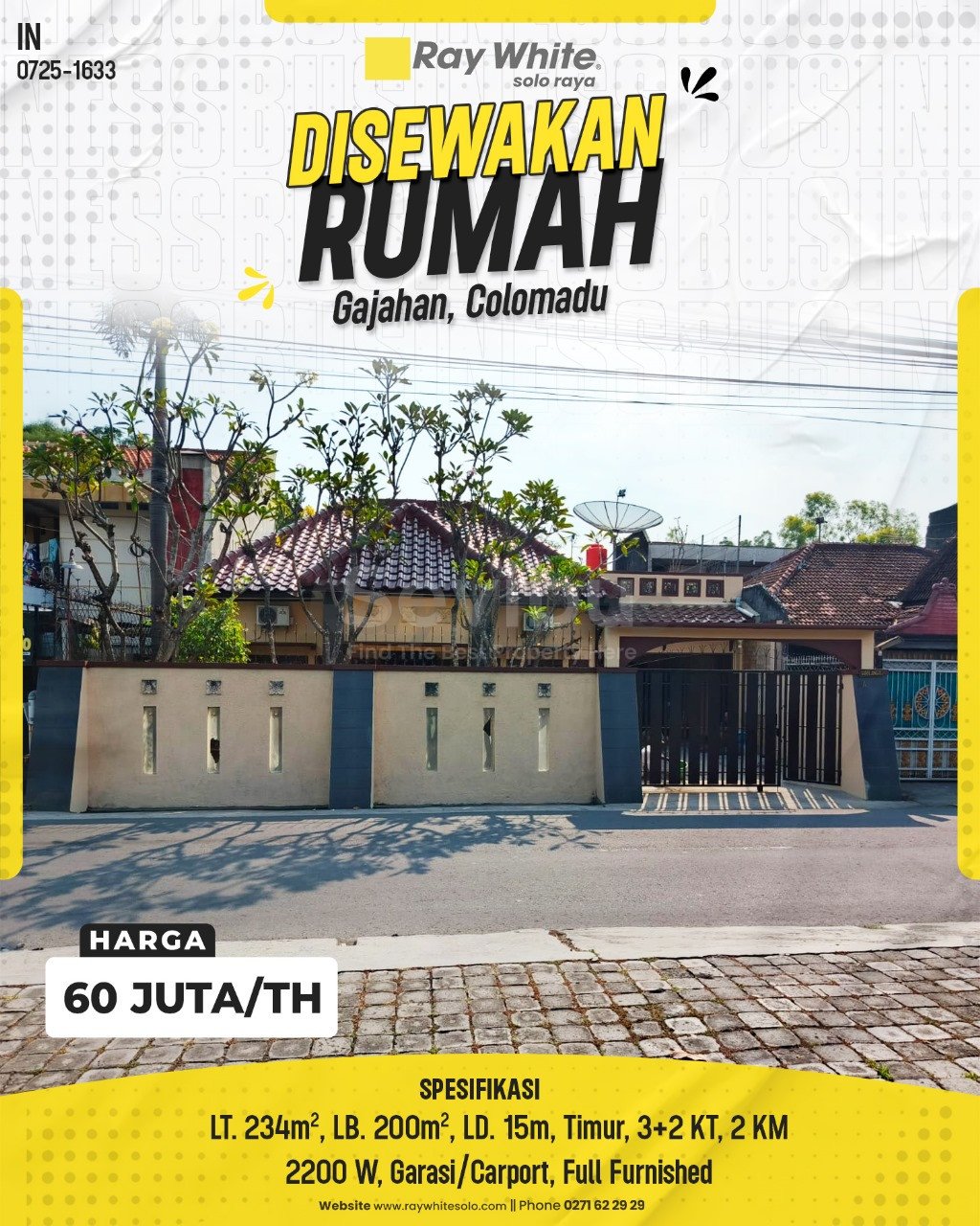 1633. Endang-Rumah Sewa Jl. Gajahan Colomadu Karanganyar. HRg 60 Juta per Th(pralisting)