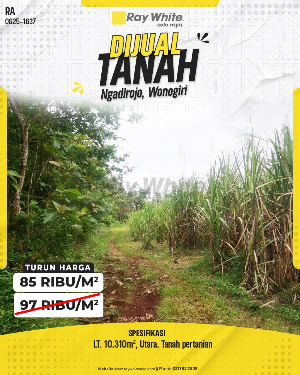 1637. Retno-Tanah Jual Ngadirojo Lor Ngadirojo wonogiri. SHM 829. HRg 97 Ribu per m2 turun jd 85Rb per m2