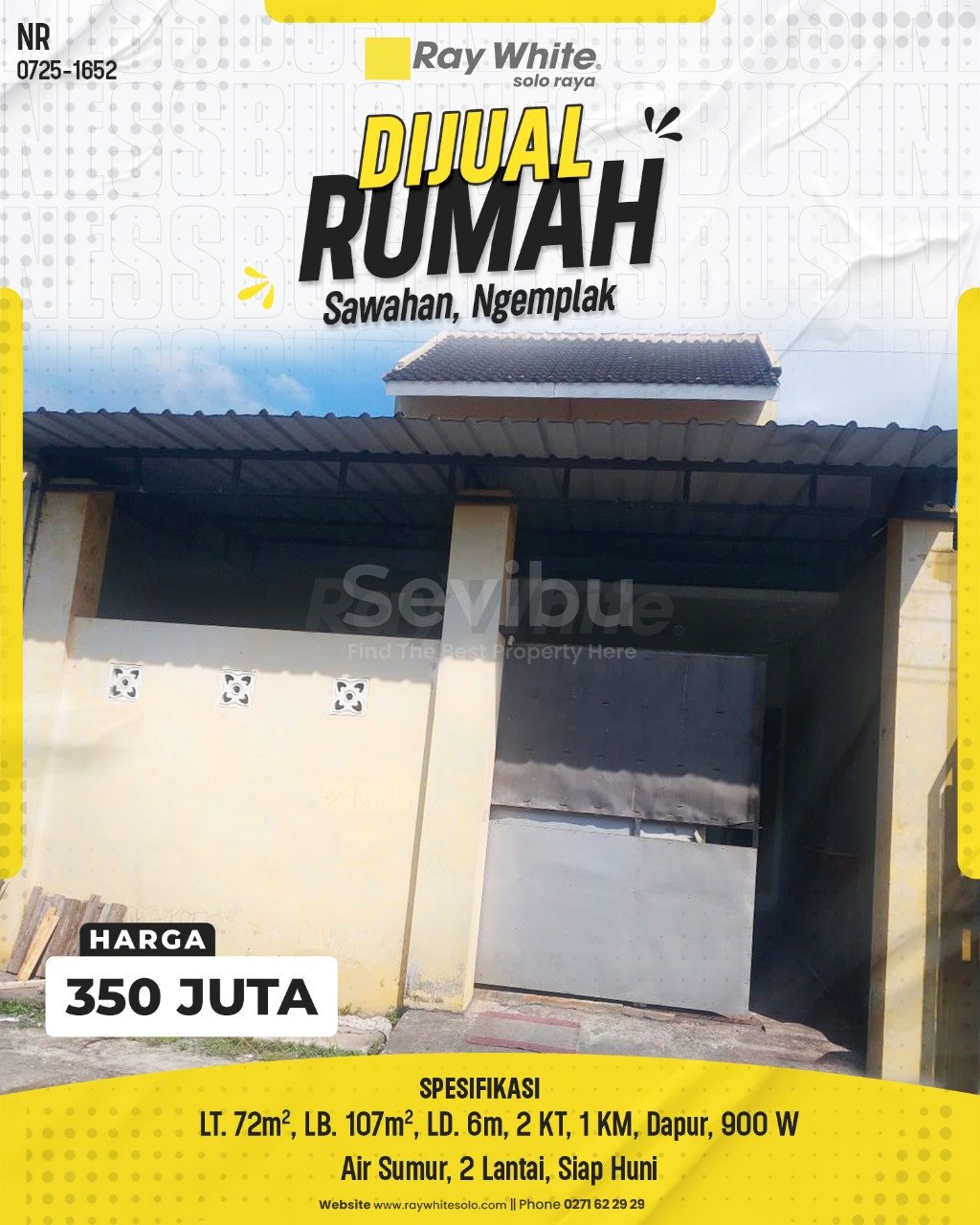 1651. Nur-Rumah Jual Perum Sawahan Ngemplak Boyolali. SHM 6660. HRg 350 Juta