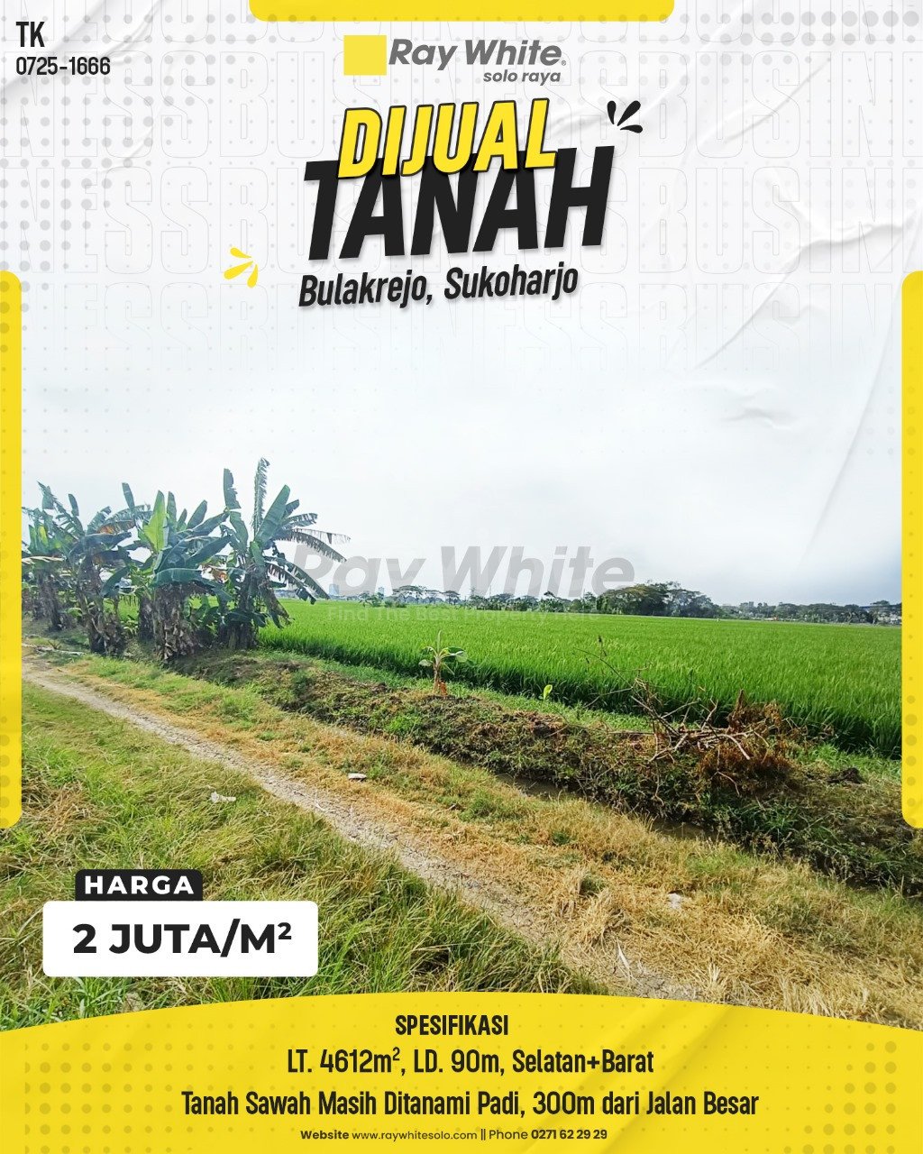 1666. Tatik-Tanah Jual Bulakrejo Bulakrejo Sukoharjo Sukoharjo. SHM 1177. HRg 2 Juta per m2