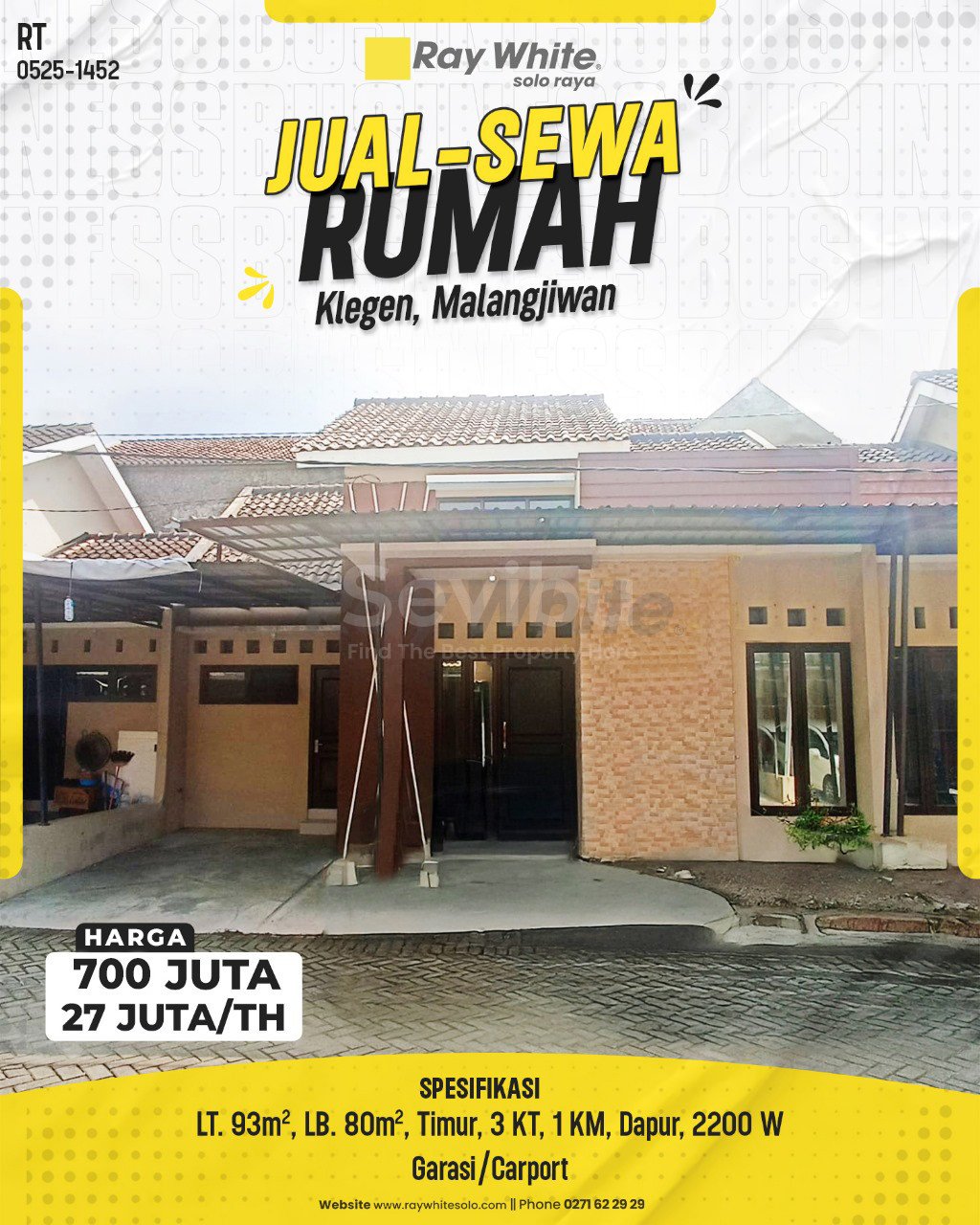 1452. Rita-Rumah Jual Sewa Perum Aleya Klegen malangjiwan colomadu karanganyar. HRg 700 Juta; 27 Juta per Th(pralisting)