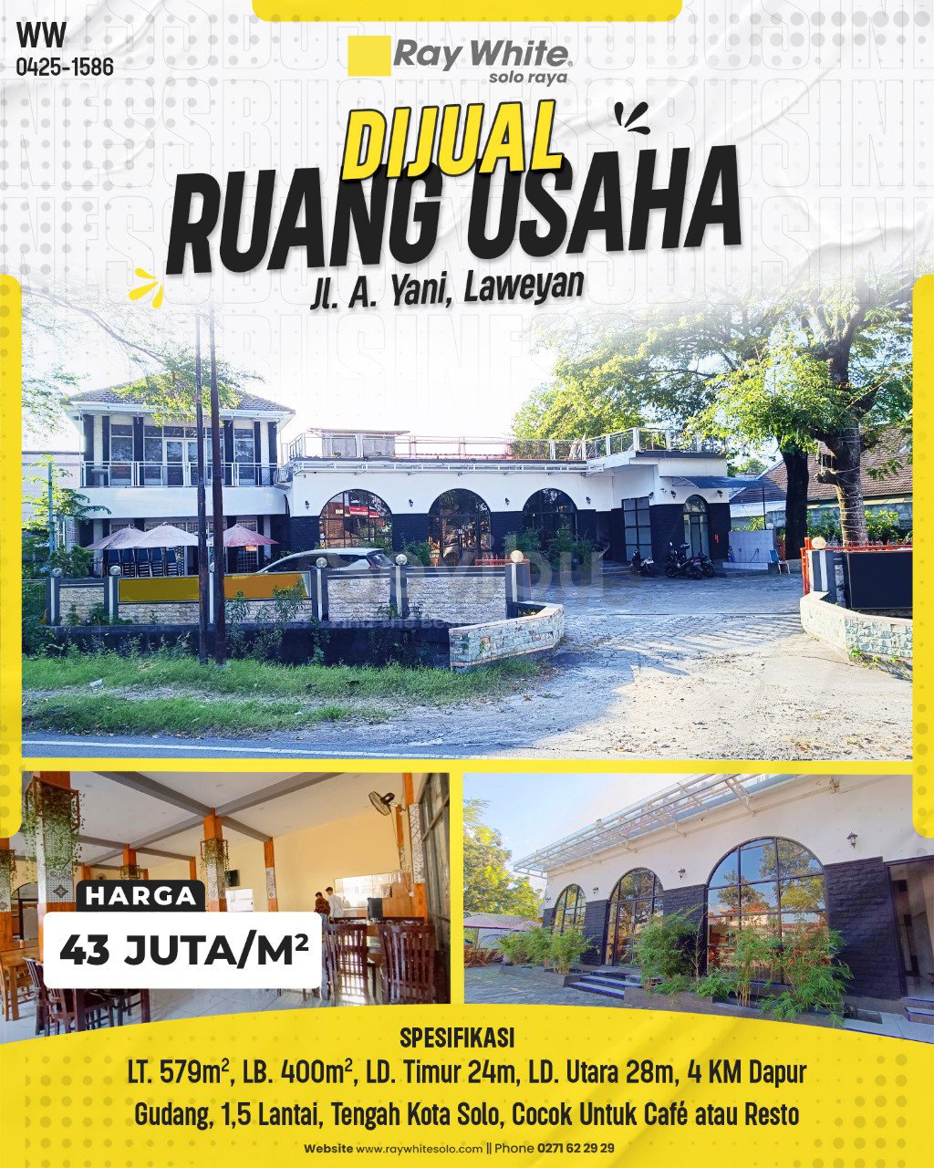 1586. Winny-Ruang Usaha Jual Jl. A Yani Kerten Laweyan Surakarta.SHM 2507. HRg 20 Juta per m2