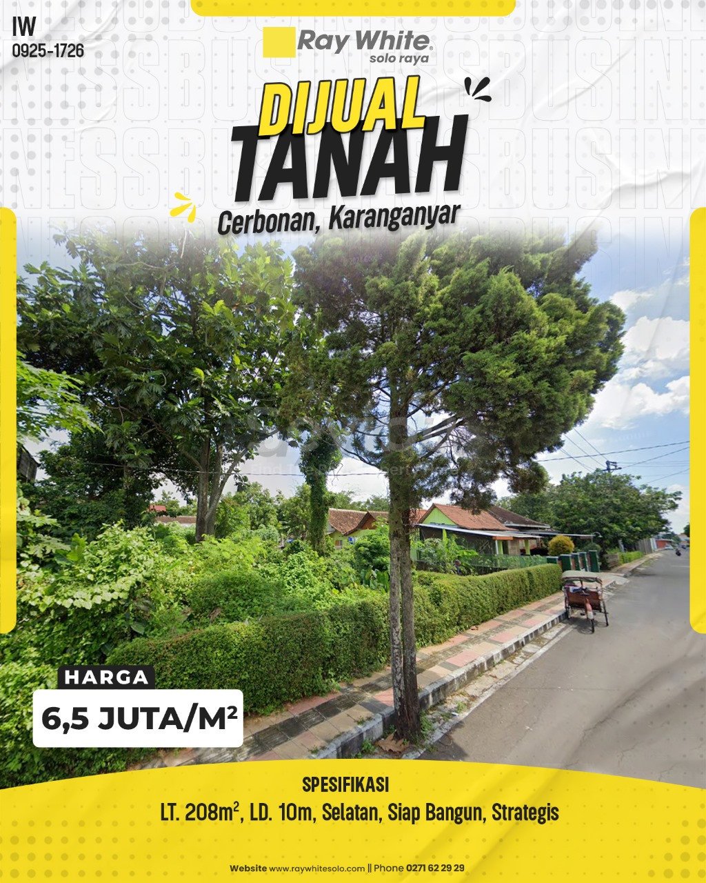 1726. Iwan-Tanah Jual Karanganyar Karanganyar Karanganyar. SHM 1253. HRg 6,5 Juta per m2