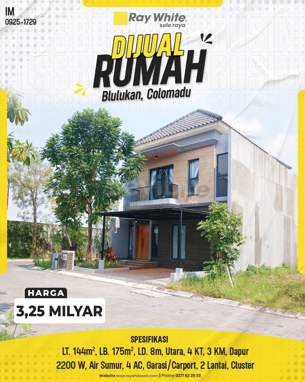 1729. Imam-Rumah Jual Perum Syailendra Blulukan Colomadu Karanganyar. SHM 4759. HRg 3,350 Milyar