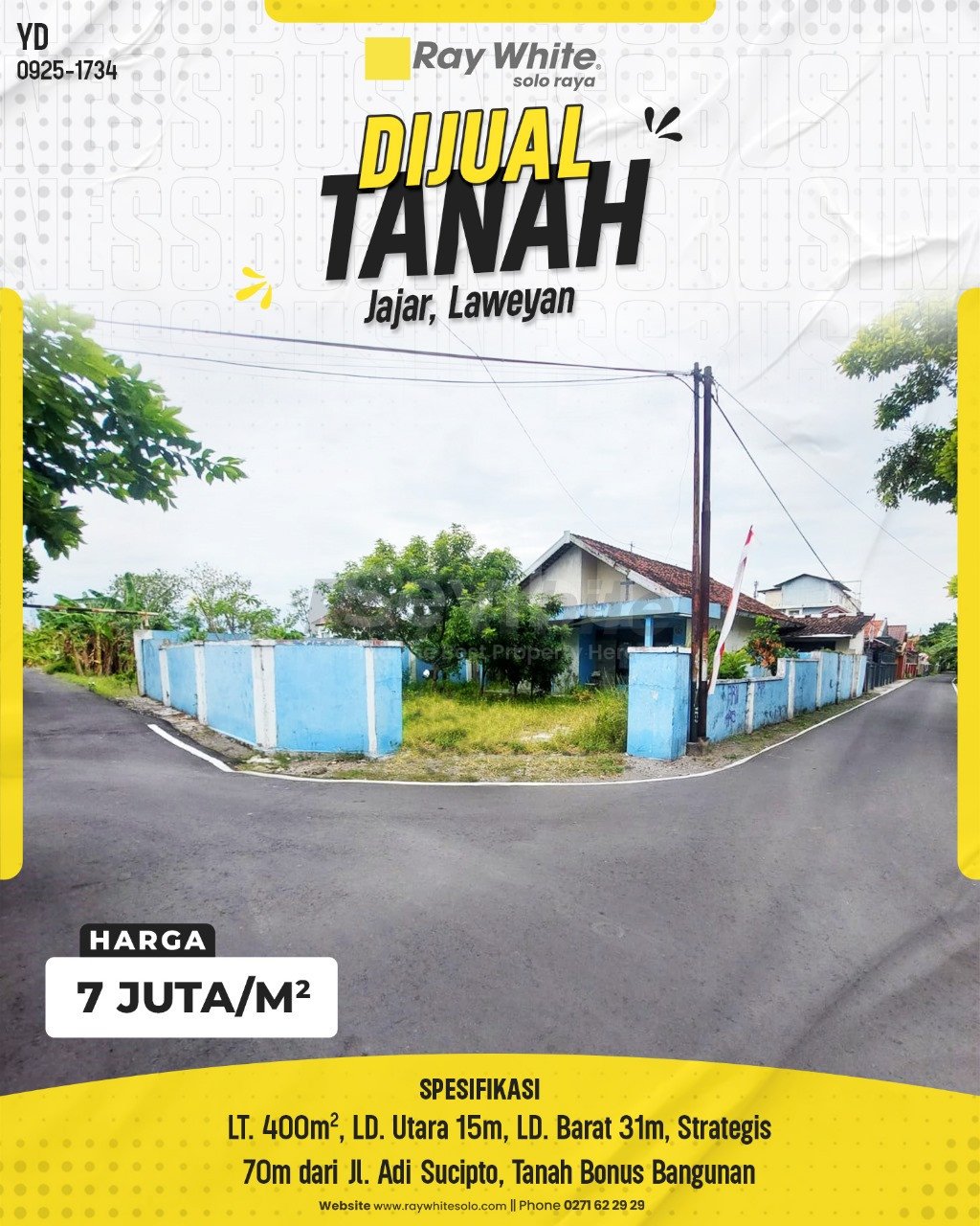 1734. Yudi-Tanah Jual Jl. Mangga JajarLaweyan Surakarta. SHM 622. HRg 7 Juta per m2