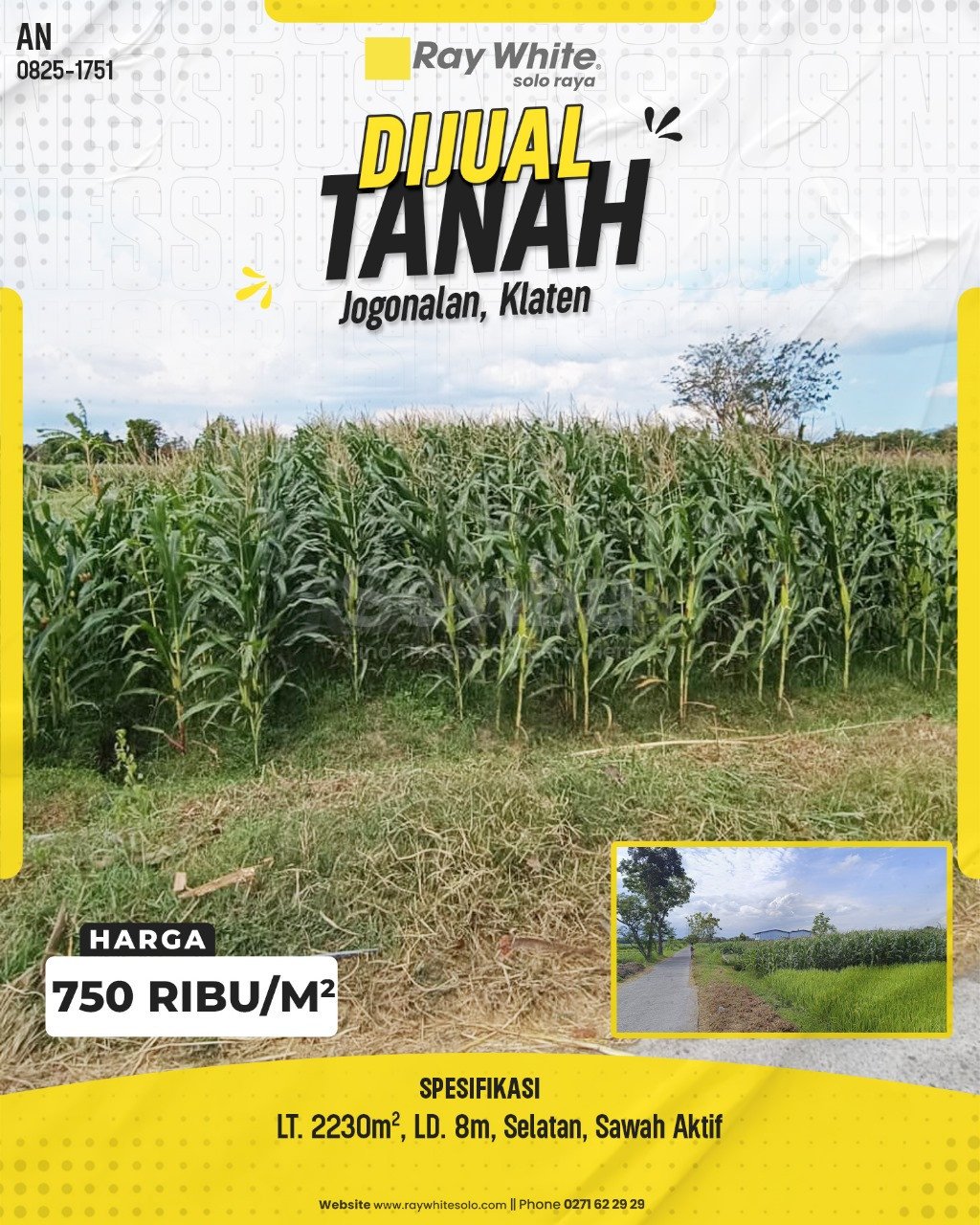 1751. Anton-Tanah Jual Jl. Mbesaran Joton Jogonalan Klaten. HRg 750 Ribu per m2(pralisting)