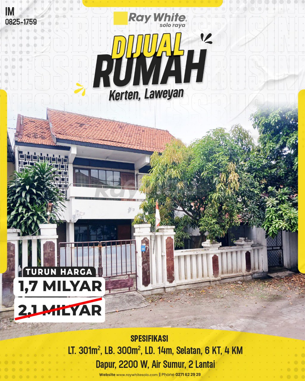 1759. Imam-Rumah Jual Jl. Belimbing Kerten Laweyan Surakarta. HRg 2,1 Milyar( turun jd 1,7M (pralisting)