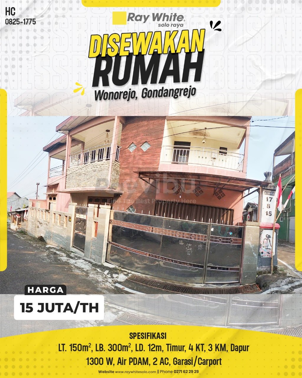 1775. Hari CS-Rumah Sewa Jl. Arjuna Wonorejo Gondangrejo Karanganyar. HRg 15 Juta per Th(pralisting)
