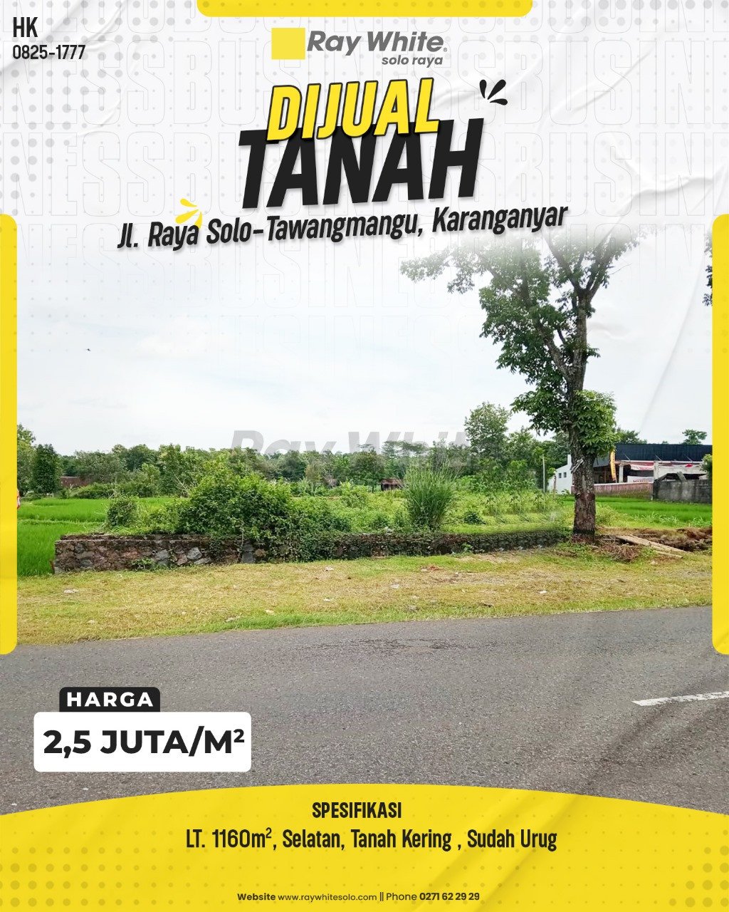 1777. Hok -Tanah Jual Jl. Lawu Solo-Tawangmangu Gayamdompo Karanganyar Karanganyar. HRg 2,5 Jutam2(pralisting)