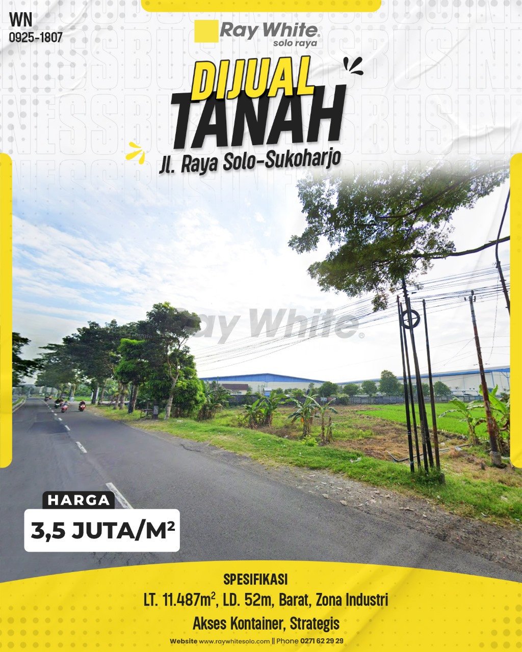 1807. Wina-Tanah Jual Jl. Raya Solo-Sukoharjo Pandeyan Sukoharjo. HRg 3,5 Juta per m2(pralisting)