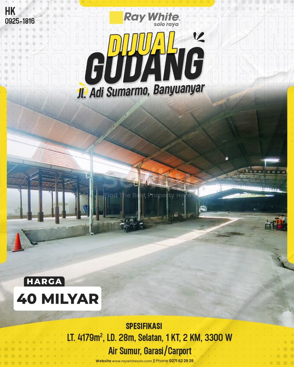 1816. Hok-Gudang Jual Jl. Adi Sumarmo Banyuanyar Banjarsari Surakarta. HRg 40 Milyar(pralisting)