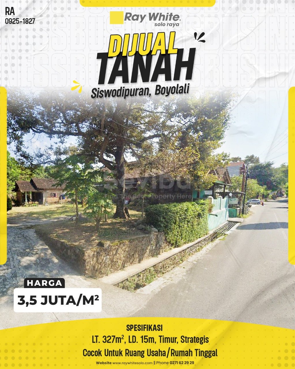 1827. Retno-Tanah Jual Jl. Nanas Siswodipuran Boyolali. HRg 3,5 Juta per m2(pralisting)