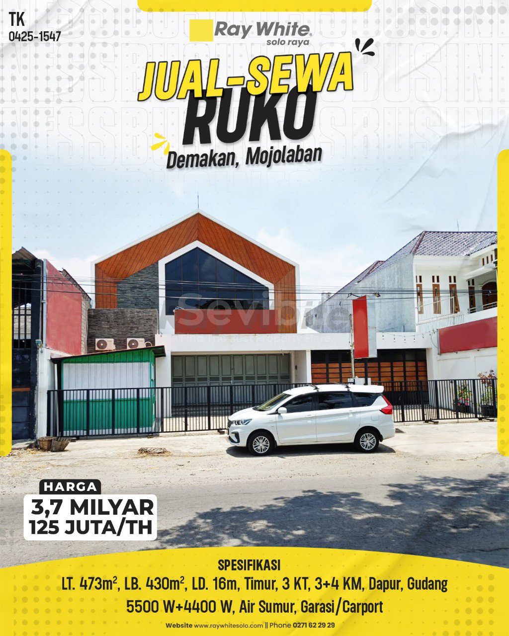 1547. Tatik-Ruko Jual Sewa Jl. Veteran Perang Demakan Mojolaban Sukoharjo. SHM 4078. HRg 4,2 Milyar ;125 JutaTh